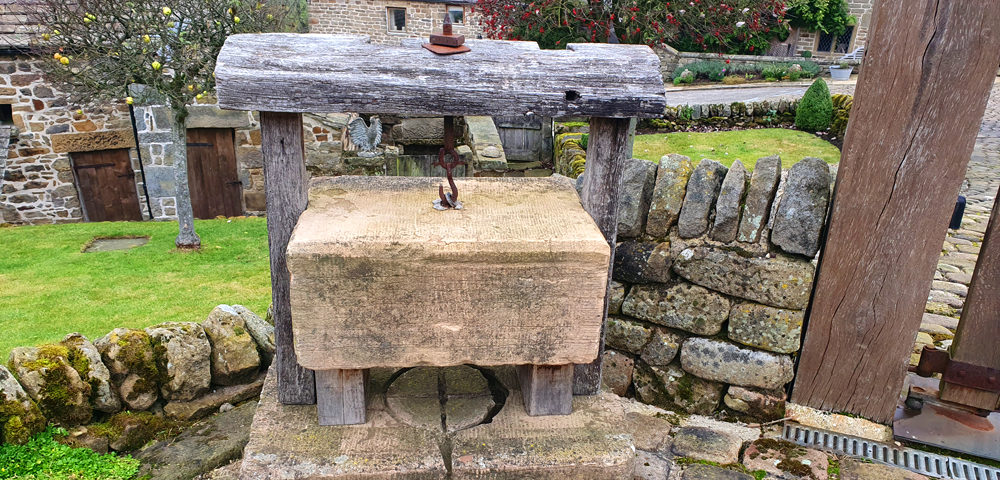 A curious implement near Hathersage (it's a cheese press)!